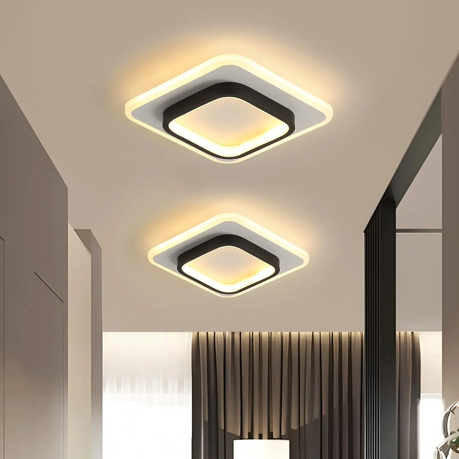 Modern LED Ceiling Lamp,Square LED Ceiling Light 21W 2350LM,Black Acrylic Ceiling Light,Indoor Lighting for Living Room Bedroom