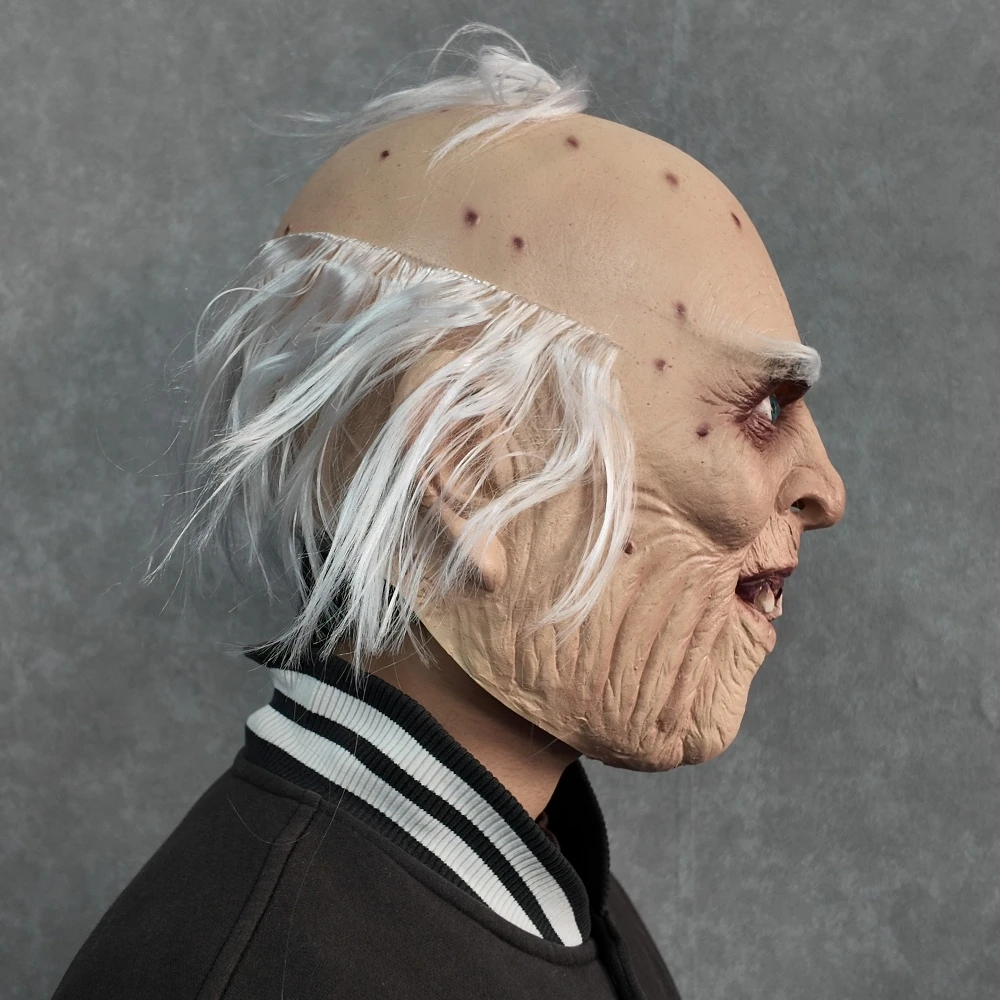 Gruselige Alter-Mann-Maske Realistische Faltenmaske mit Glatzenkopf Horror-Maske für Halloween Cosplay Party Kostüm