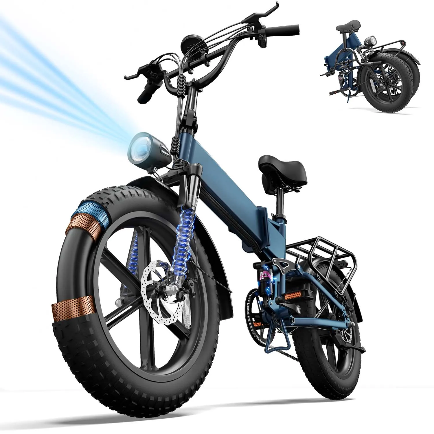 Urlife T5 Faltbares Elektro-Mountainbike 20x4 Zoll Fatbike 48V 13AH Hudden-Akku Geschwindigkeit 25 km/h 100 km Reichweite E-Bike für Erwachsene