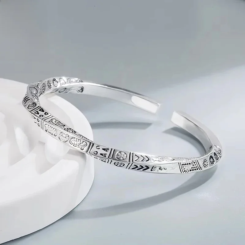 ALITREE 925 Sterling Silver męskie geometria Totemy otwarte bransoletki bransoletki dla kobiet moda luksusowy projektant biżuterii Party prezent — zdjęcie 2