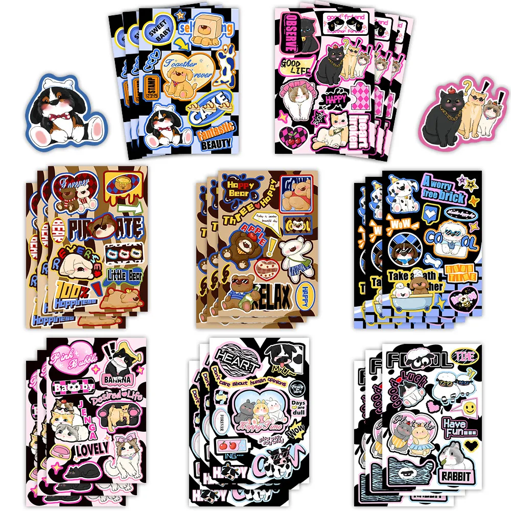 8PCS American Sweet Cool Cute Pet Collar Cute Cat Dog Mobile DIY Laptop Phone Case Decoration Waterproof Stickers
