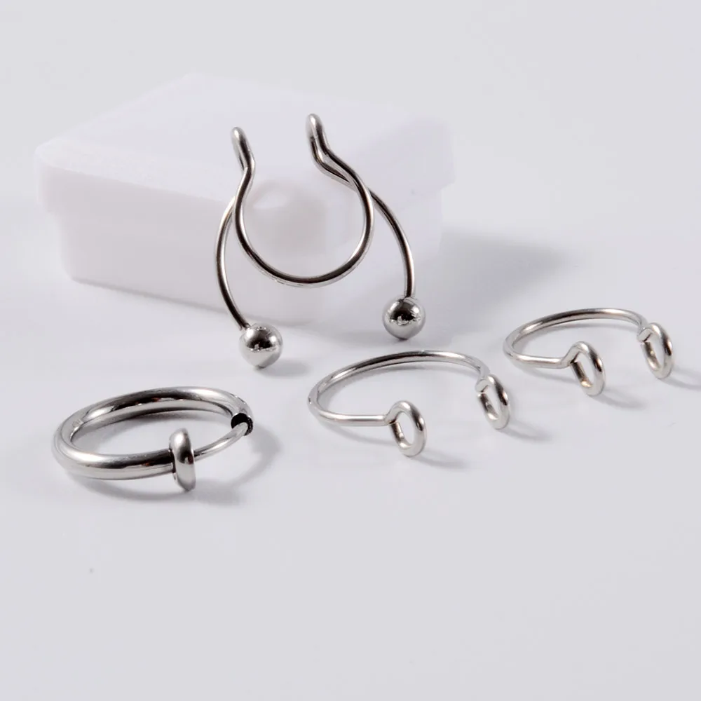 4pcs Surgical Steel 3 Color Fake Nose Ring Hoop Fake Piercing Hoop Septum Rings For Women Man Fashion Gothic Rock Jewelry Gifts