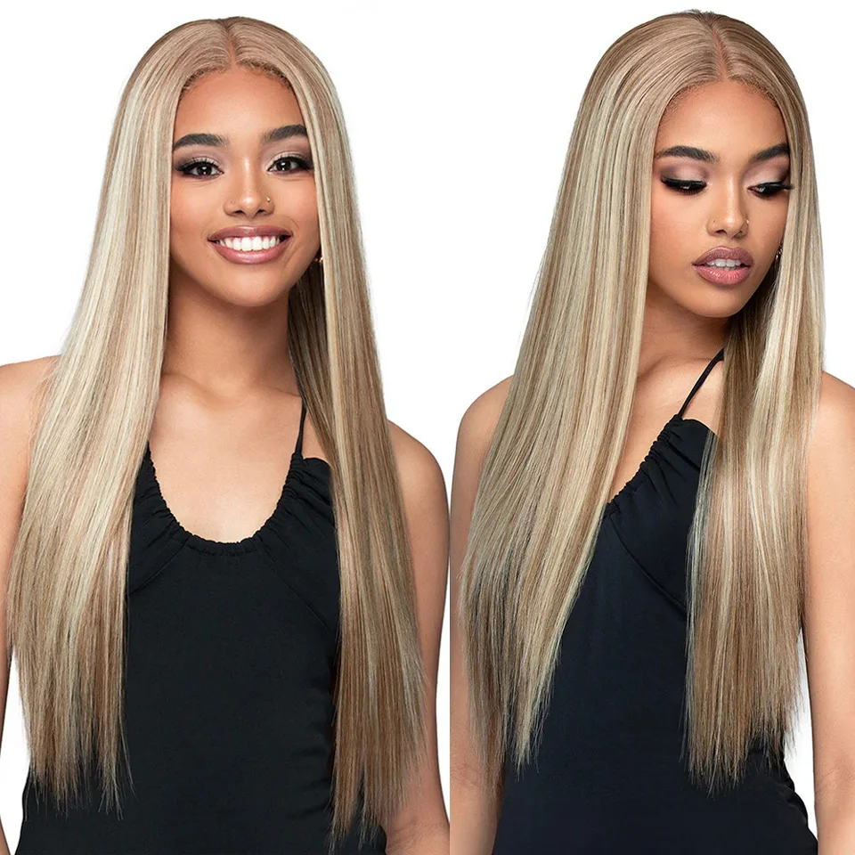 

Гладис 36-дюймовые прямые парики с кружевной застежкой Синтетические волосы Парики для повседневной жизни 4x4 Ombre Блондинка Прозрачные парики с кружевной застежкой для косплея