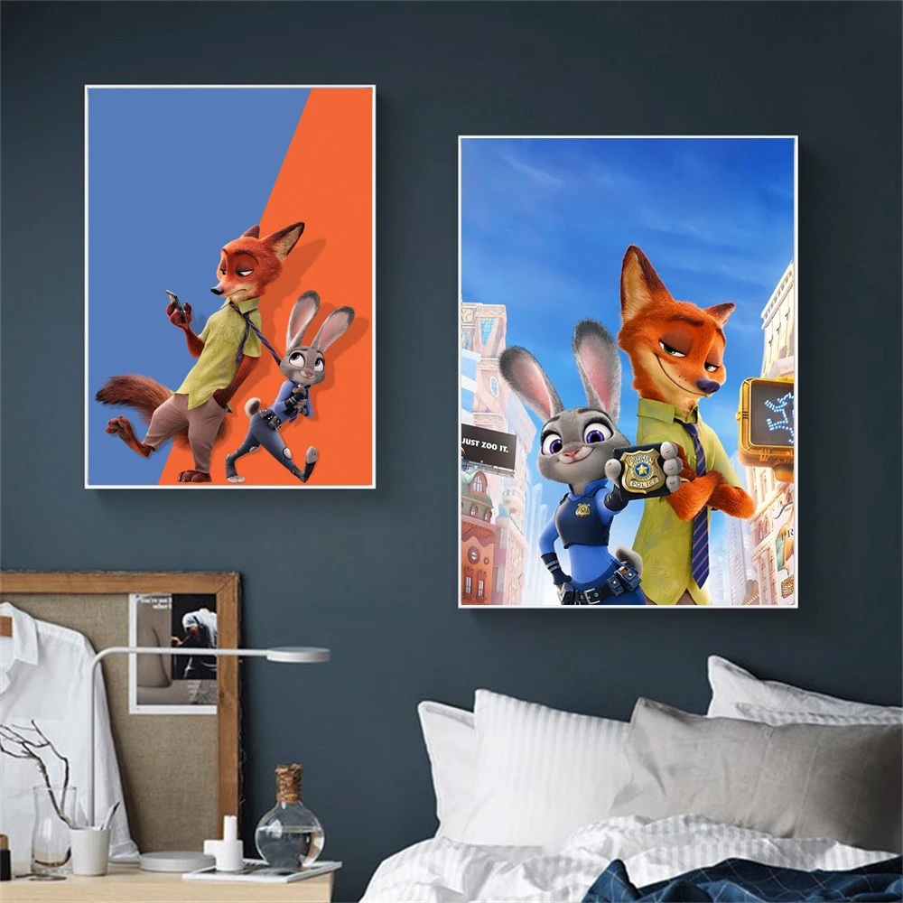 Disney Classic Anime Zootopia Movie Poster Kids Room Decor Wall Art Poster And Prints For Nursery Bedroom Home Decor