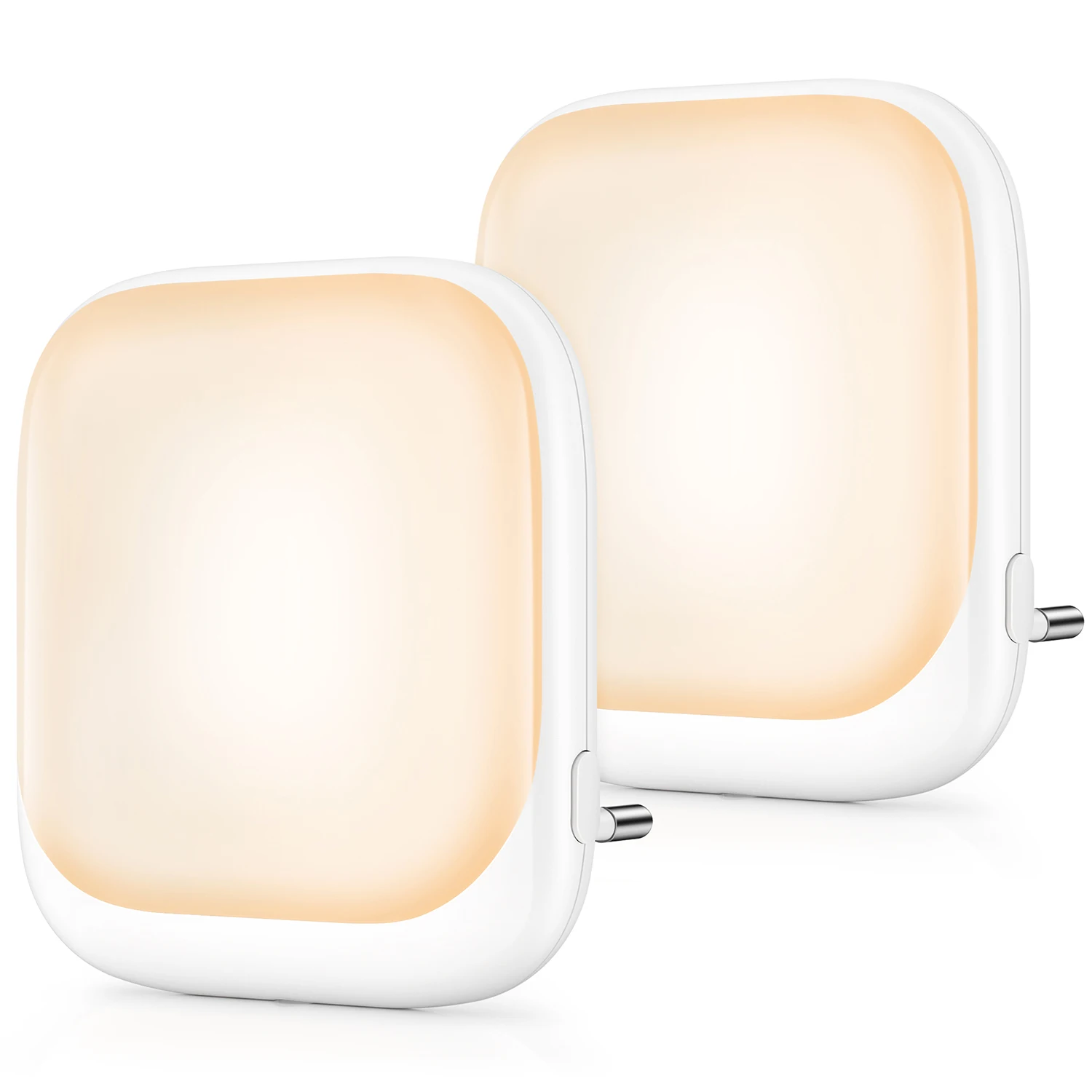Set van 2 LED-nachtlampjes, met schemersensor, 3 dimstanden (warm wit 2700K), automatisch aan- en uit, voor slaapkamer, trappenhuis of gang.