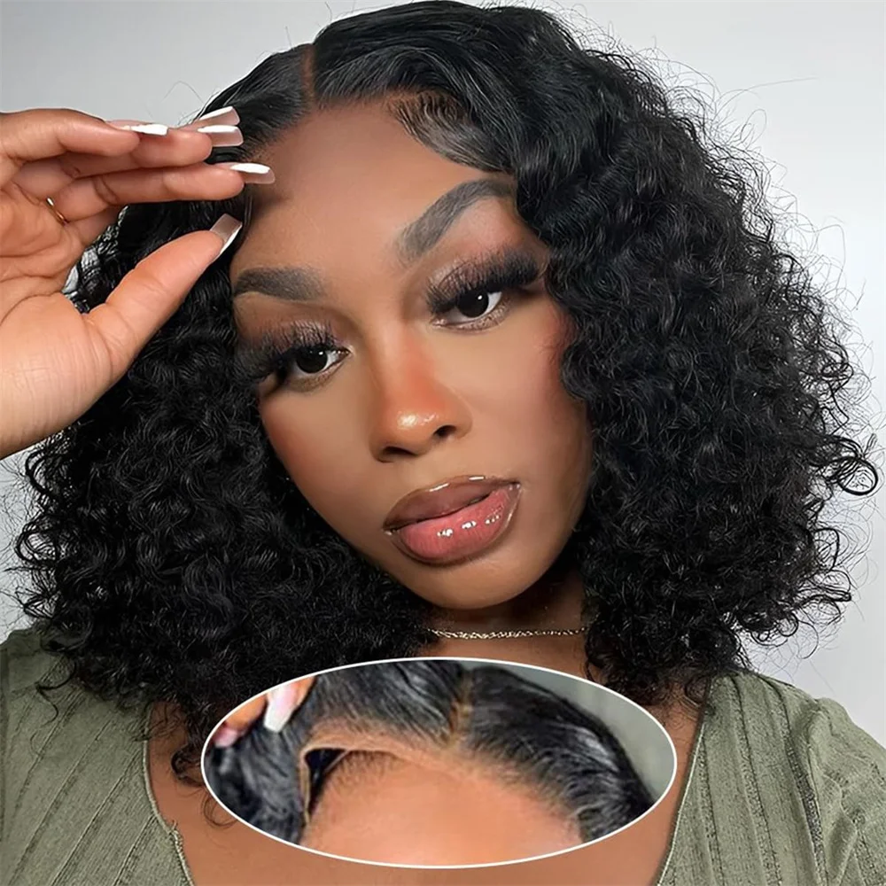 

Wear&Go Bob 6x4 Curly Glueless Wig Pre Plucked Short Curly Transparent Pre Cut Lace Closure Wigs Ready To Wear Without Glue