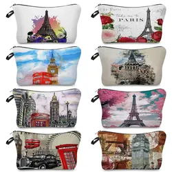 Women Makeup Bag Organizer Cosmetic Bags Casual Toiletry Bag Female Travel Ladies School Teacher Gift Eiffel Tower Printed