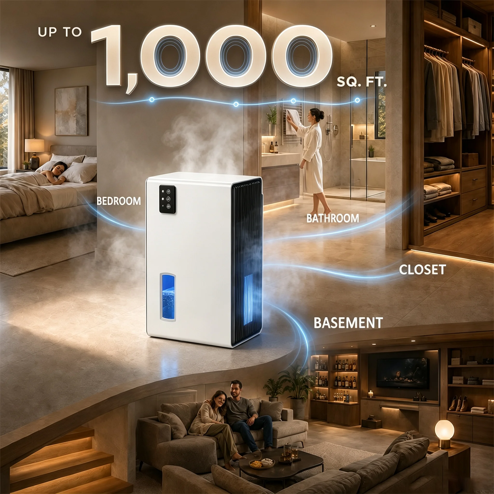 Dehumidifier for Home, Portable Semiconductor Dehumidifier with Visible Water Tank, Quiet Small Dehumidifier Auto Shut Off, Moisture Absorber for Bedroom, Bathroom, Closet