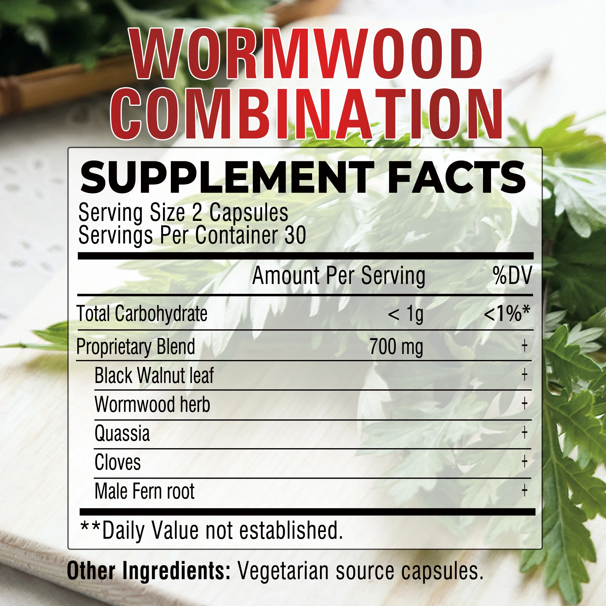 Wormwood Combination - with Black Walnut, Clove - Colon Cleansing and Detoxification, Digestive Health - 60 Capsules