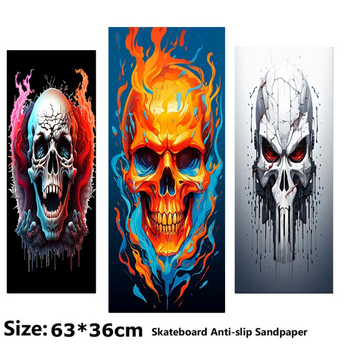 Fire Cracked Skull Pattern Electric Scooter Anti-slip Sticker Sandpaper Skateboard Grip Tape Sheet 63*36cm