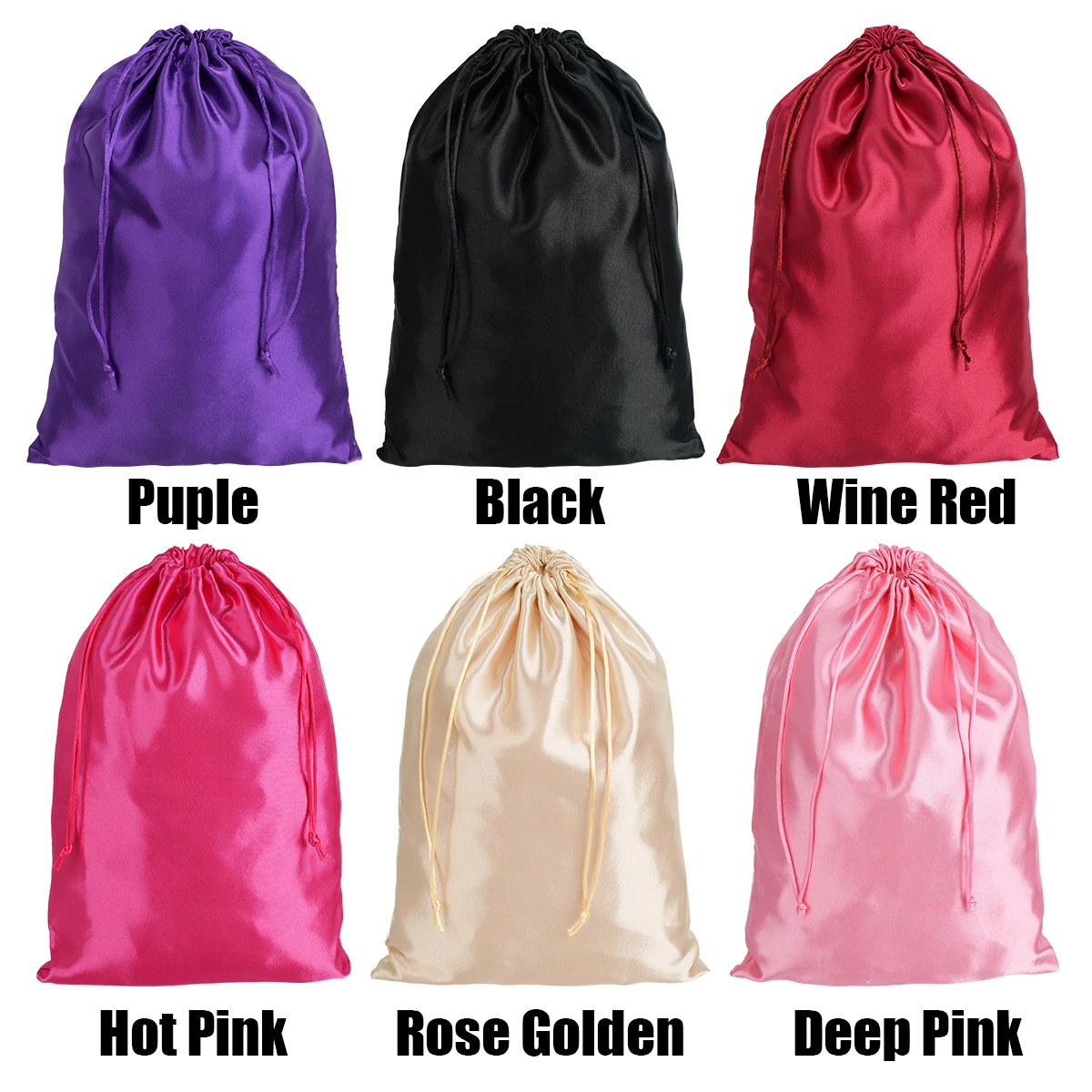 

3pcs Bright Pink Satin Drawstring Storage Bags for Wigs, Jewelry & Accessories，Organizer Pouches