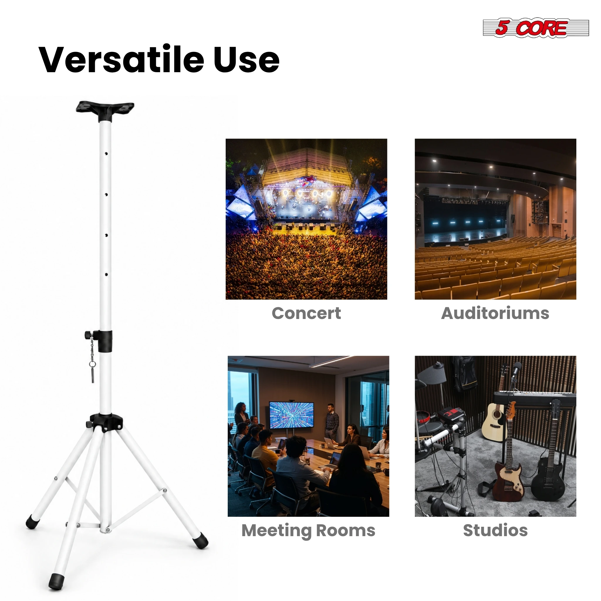 5 Core Speaker Stand Tripod Tall Adjustable 72 Inch DJ Pole Mount Studio Monitor Stands SS HD 2 PK WH BAG