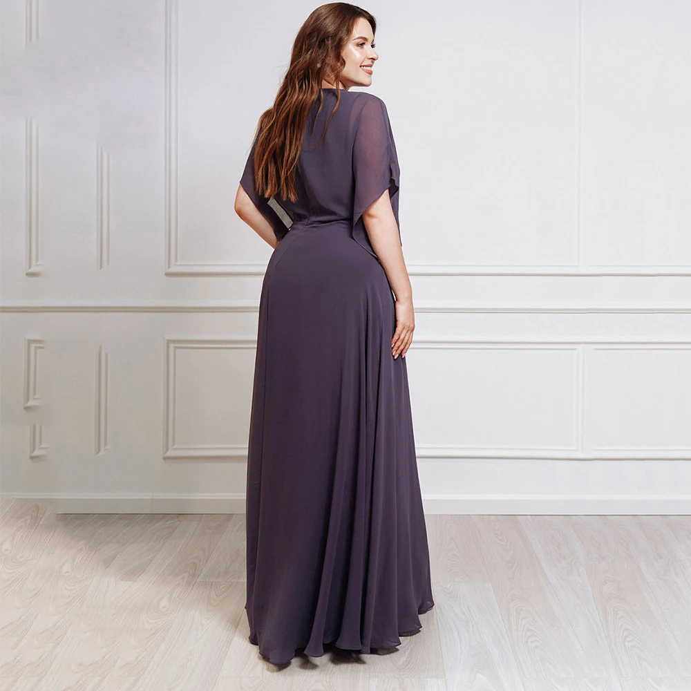 Mutter der Braut Kleider elegante V-Ausschnitt Chiffon Laterne Kurzarm Hochzeits feier Elder Kleid Robe Plissee Boden A-Linie Kleid