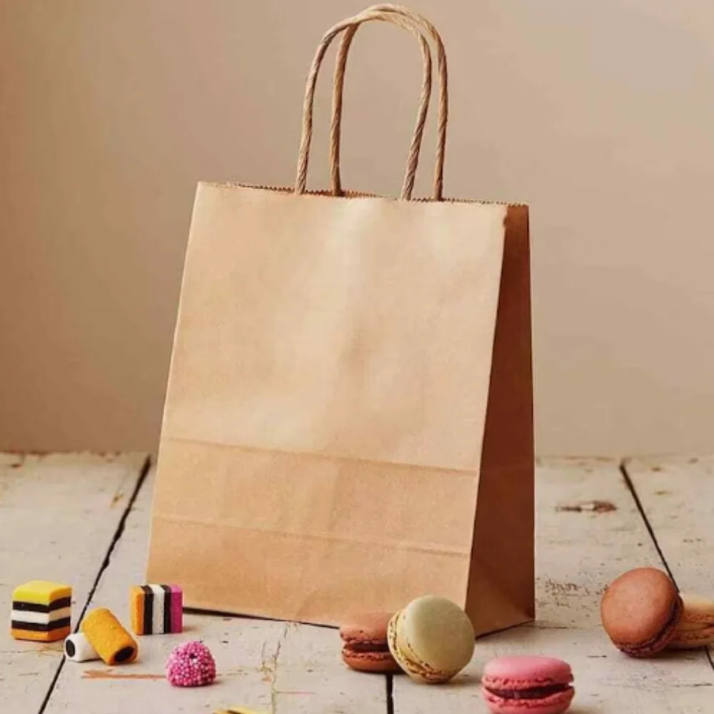 50pcs 20/10/22 Kraft Paper Bag Gift Bags Handles Ecofriendly Takeaway Order Quality Shopping Cafe Restaurant DIY Multifunction