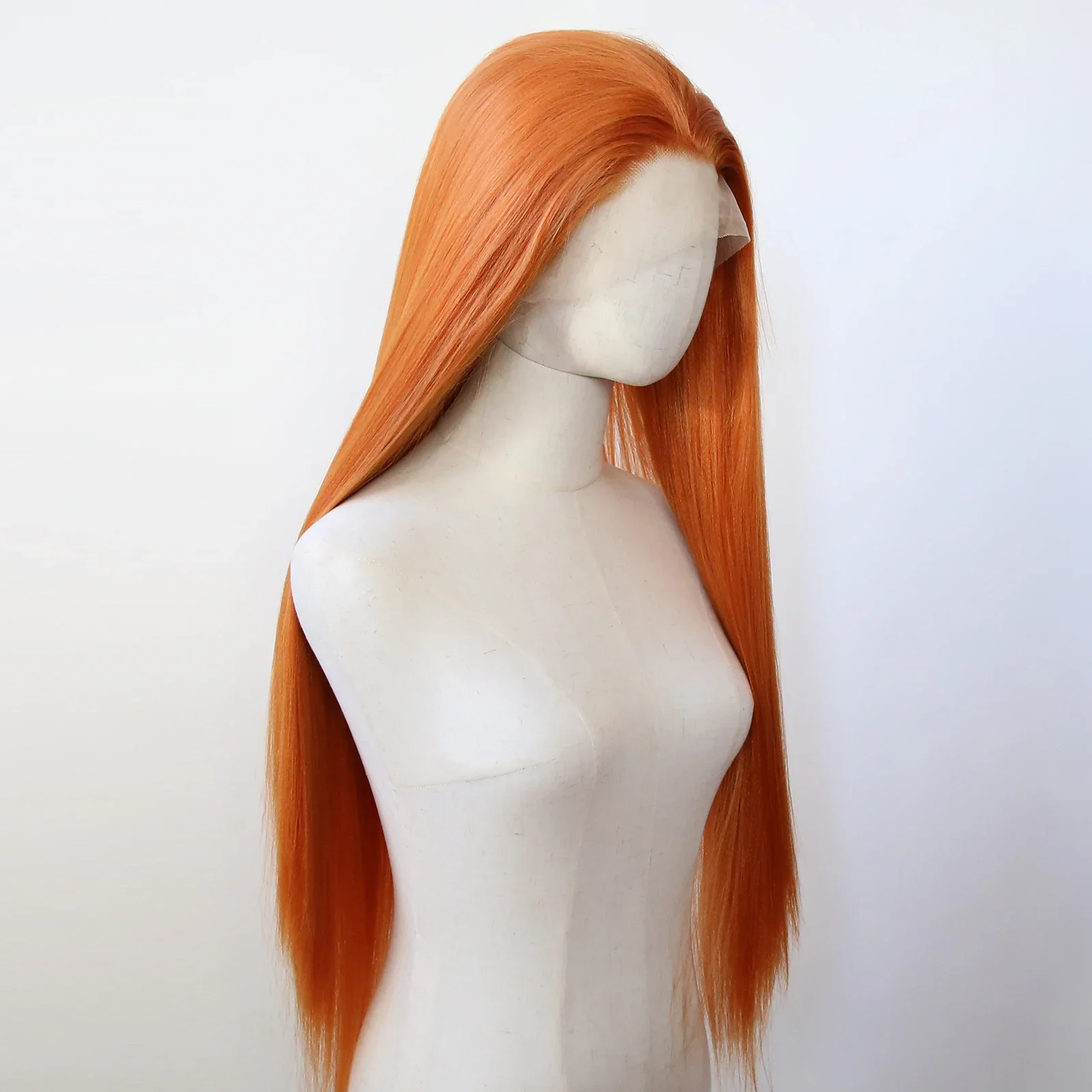 Imbirowo-pomarańczowa peruka Syntetyczna koronkowa peruka z przodu Długa Yaki Prosta koronkowa peruka z przodu Syntetyczna peruka Wstępnie oskubane włosy z włókna termoodpornego — zdjęcie 2