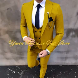 Traje Formal para hombre, esmoquin ajustado para novio, Blazer de negocios, chaqueta de fiesta de graduación, pantalones, chaleco, conjunto de 3 piezas