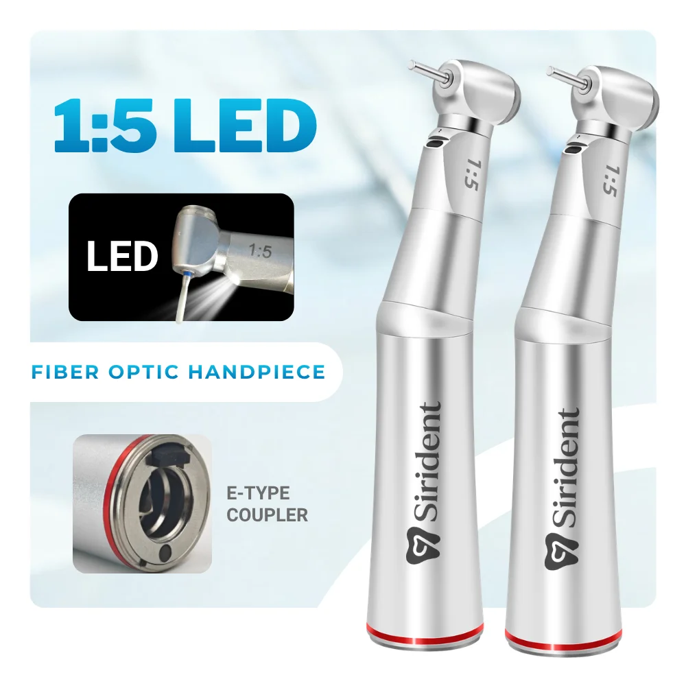 1:5 LED-Glasfaser-Winkelstück mit Druckknopf und rotem Ringdesign, Dentalhandstück mit E-Typ-Anschluss zur Verwendung mit Mikromotor