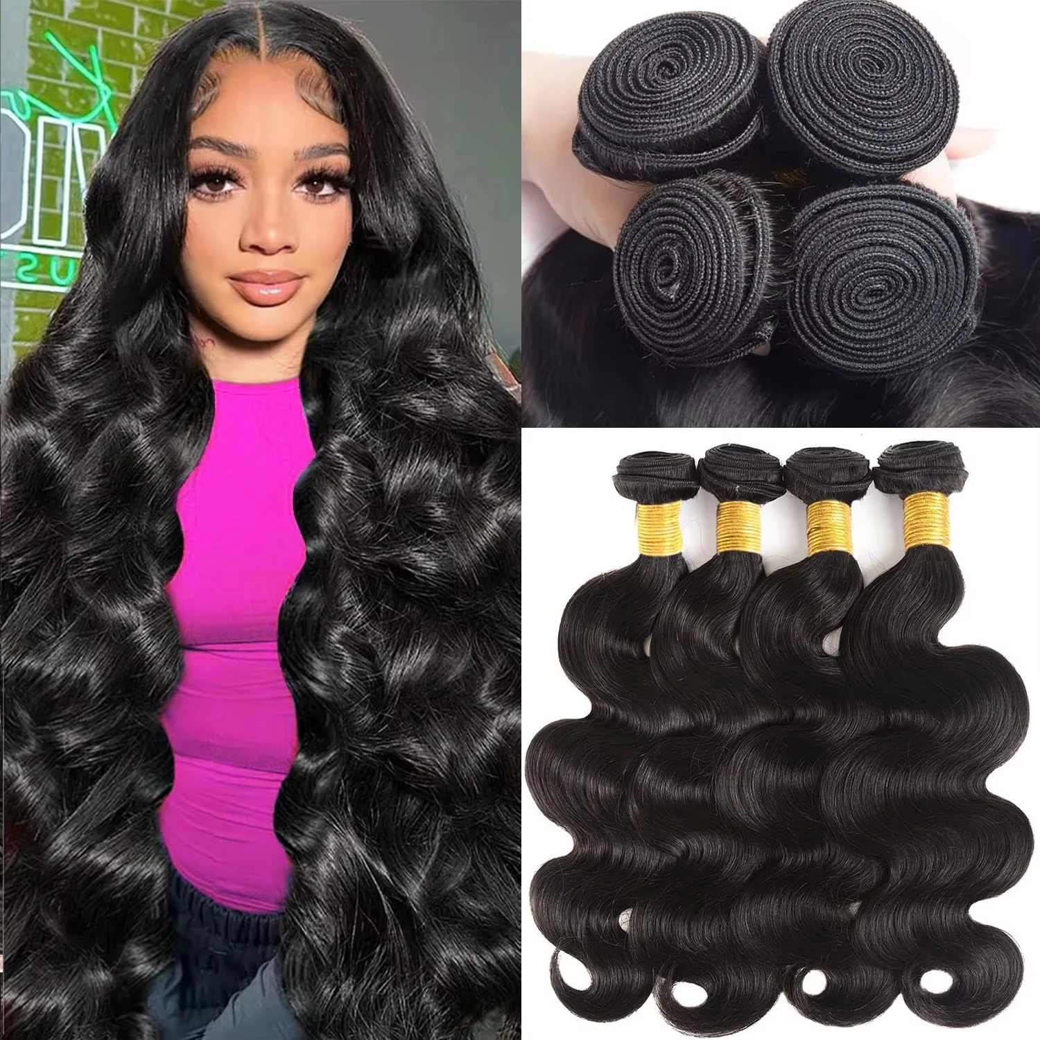 36 38 40 42 Inch 12A Body Wave Human Hair Bundles Brazilian Curly 1 3 4 10A Bundles Raw Hair Extensions Double Weft Bundle