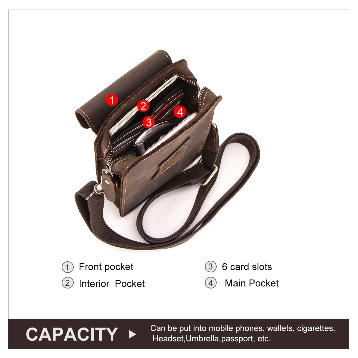 Top Quality Men Waist Pack Genuine Leather Vintage Travel Cell Phone Bag With Zipper Pocket Card Holder For Male Shoulder Bag