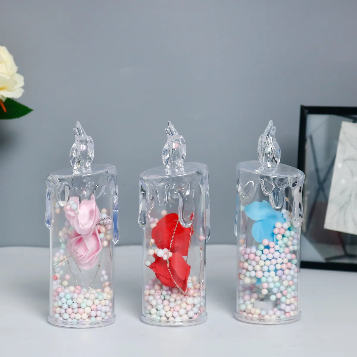 شمعة إلكترونية LED، ضوء ليلي وردي شفاف، ديكور عيد الحب، أفضل هدية لصديقتك، زينة جو ديكور المنزل #5