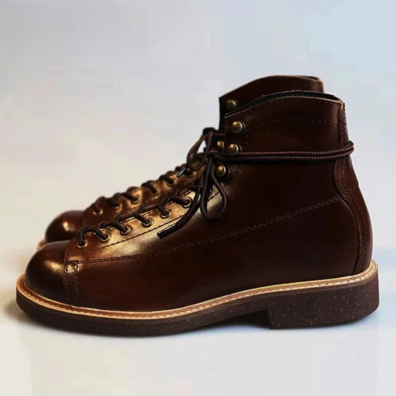 Brytyjski styl Vintage męskie buty buty robocze ze skóry bydlęcej męskie jesienne zimowe botki motocyklowe dla obu płci rozmiar 45 — zdjęcie 2