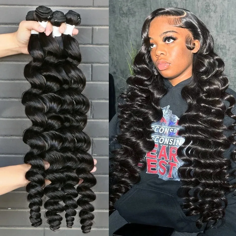 Luvin 28 30 40 Inch Loose Wave 3 4 Bundles Brazilian Remy 100% Unprocessed Human Hair Wavy Doule Drawn Bundles Weave Extensions