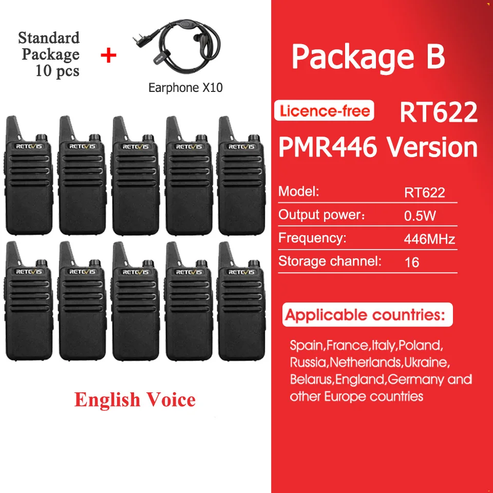 ¡Arriba! 10 Uds venta al por mayor Mini Walkie Talkie walkie-talkies recargables Radio bidireccional RT622 PMR446 Radio Hotel restaurante al por menor