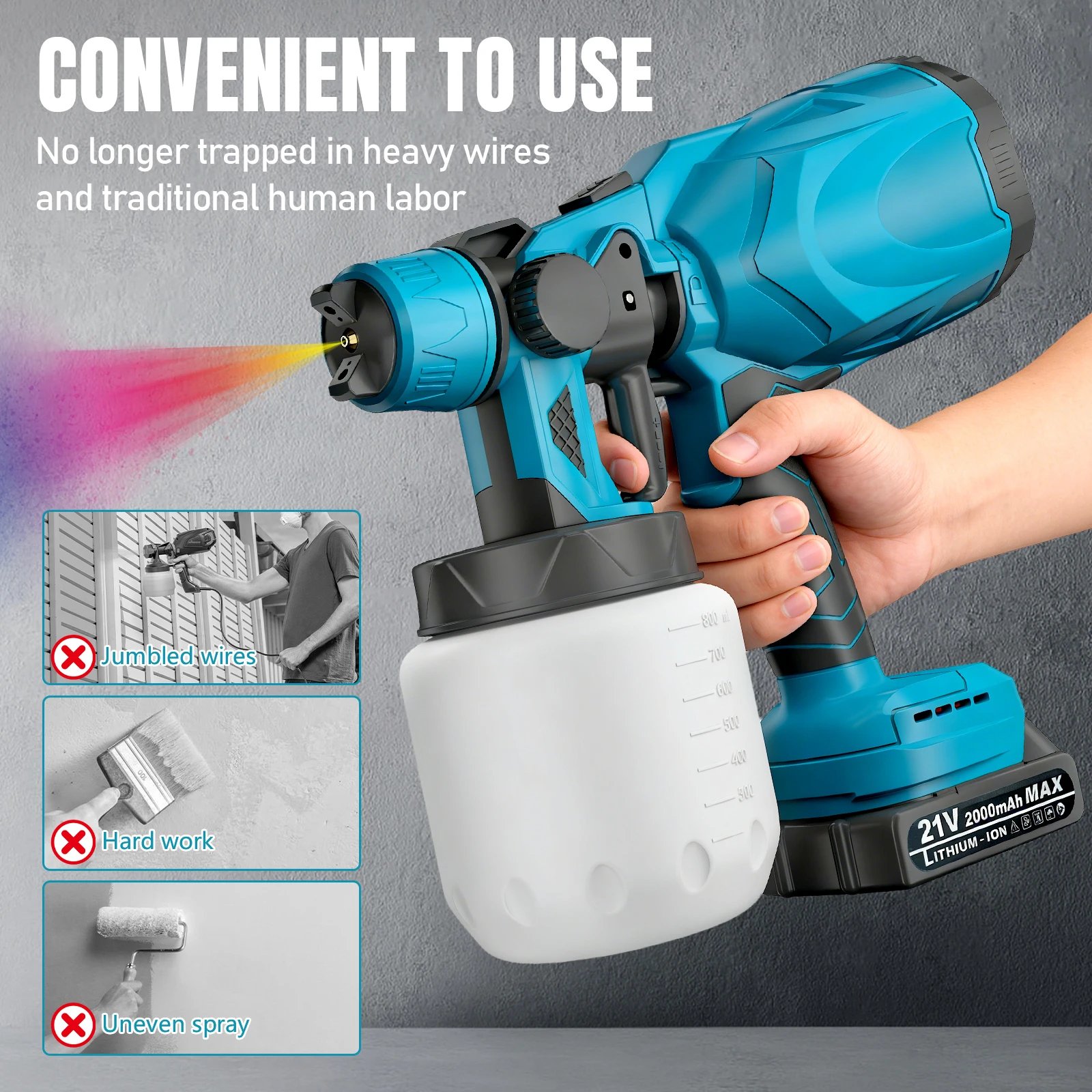 Pistola de Pintura Eléctrica Inalámbrica de 800 ml, Pulverizador de Pintura Automático para Muebles, Aerógrafo para Batería Makita de 18V, Herramientas de Bricolaje