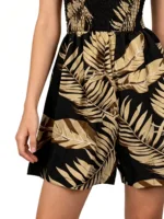 Women's Tropical Palm Leaf Print Sleeveless Romper – Smocked Square Neck High Waist Short Jumpsuit for Summer Beach & Holiday - Image 3