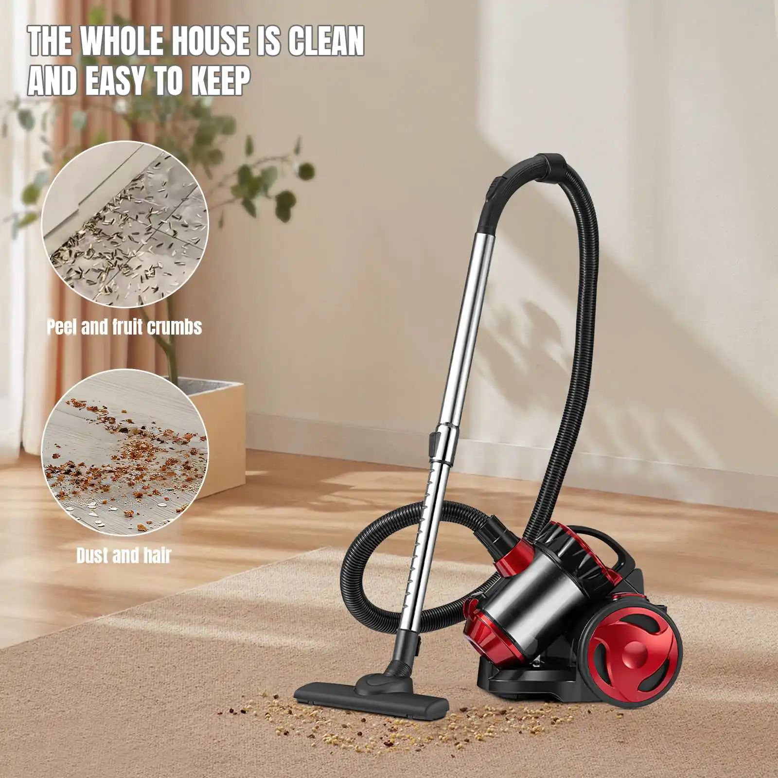 2000W Bagless Canister Vacuum Cleaner Multi-Cyclonic Filtration Corded Vacuum for Hard Floors Carpets Pet Hair 220V