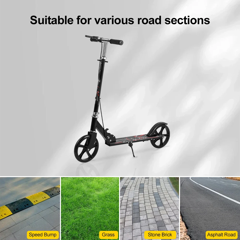 سكوتر ركاب قابل للطي مع مقبض قابل للتعديل ارتفاع إطار أسود فرامل خلفية وتعليق للأطفال من سن 6 إلى 12 عامًا والكبار