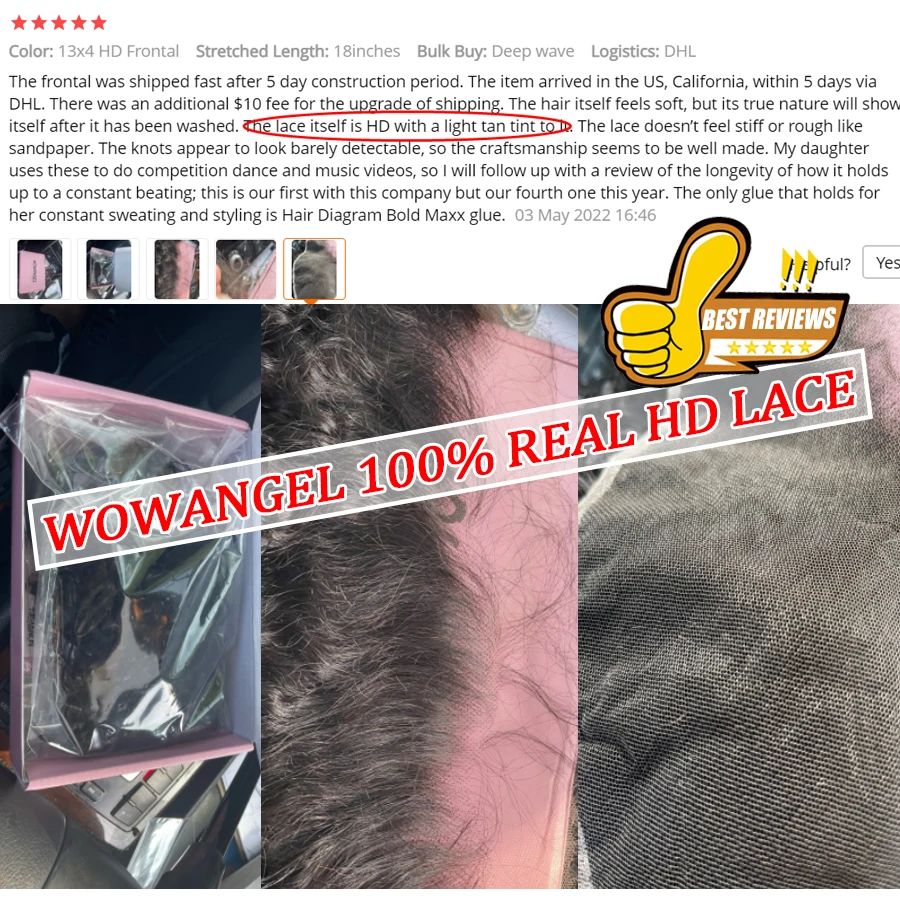 SKINLIKE Echthaar HD Lace Frontal Melt Skins Gerade Unsichtbare HD Lace Closure, Tiefwelle, Kinky Curly, Wasserwelle – Detail 2