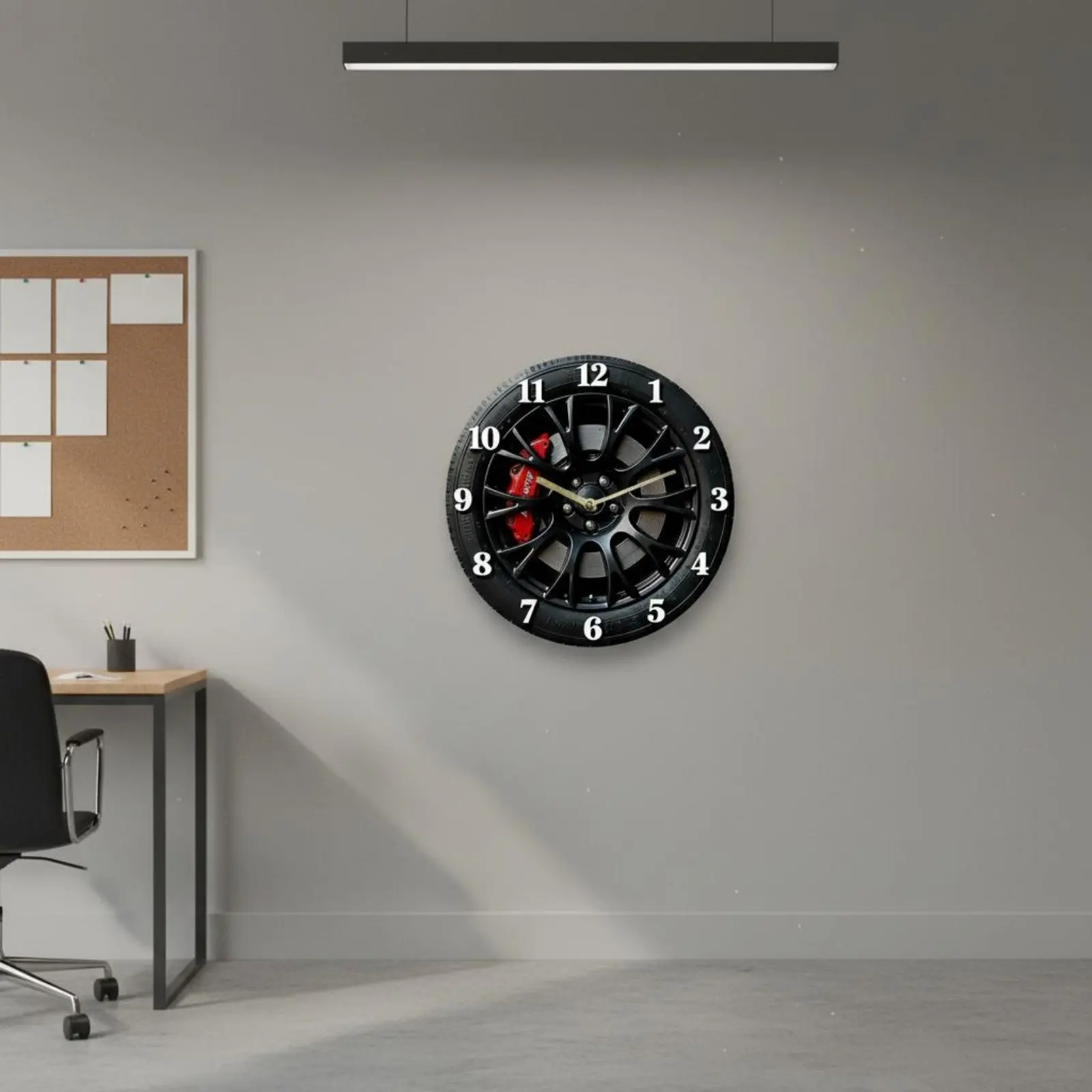 2D Car Wheel Wall Clock Modern Minimalist Design Car Wheel Wall Clock Easy to Hang Timepiece for Auto Fans, Garage, Man Cave, Wo view 3