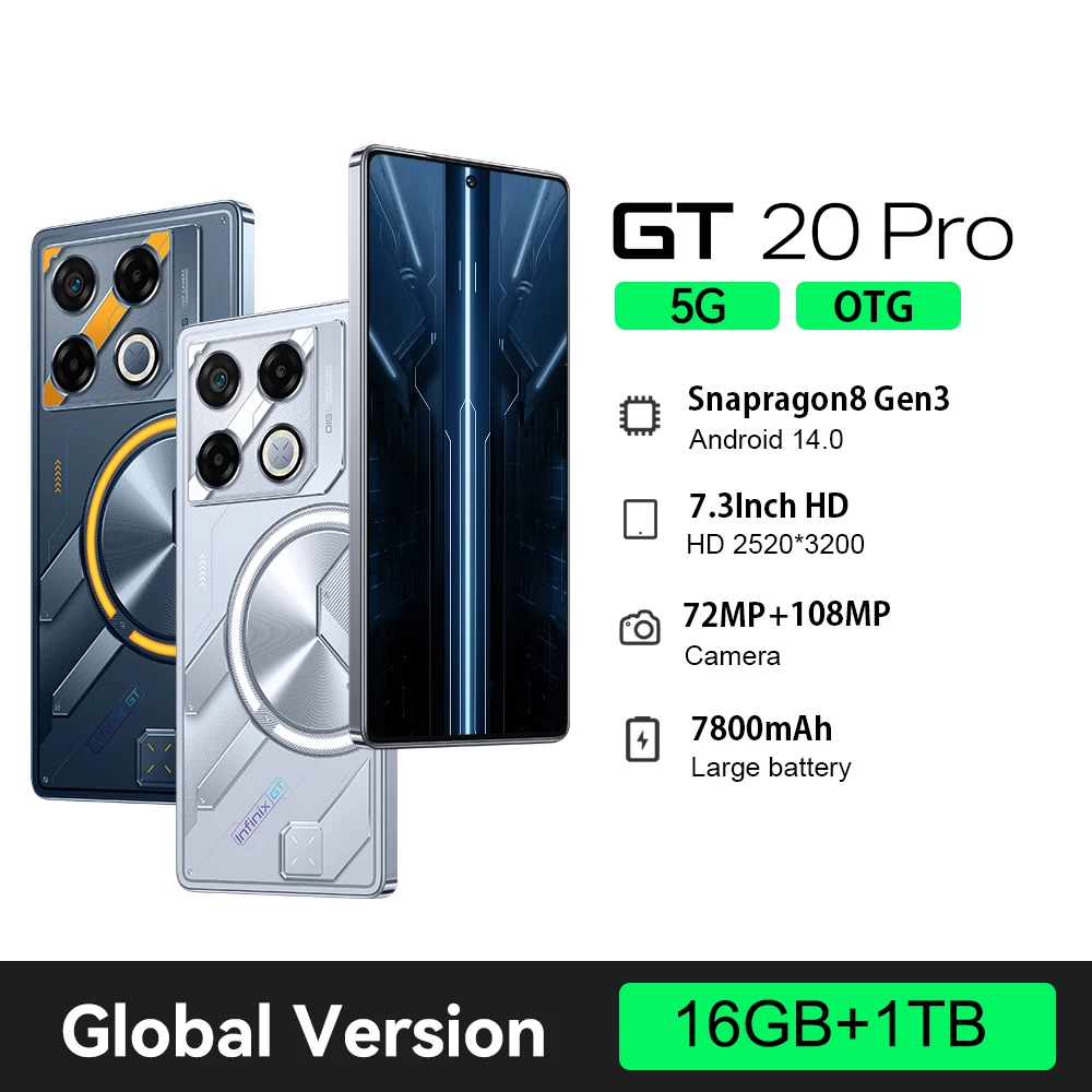 2025 HOT GT20 Pro Smartphone 5G 7.3 inch HD 22G+2TB Cell Phone Dual SIM Mobile Phones 7800mAh Cellphones Unlocked Celulares