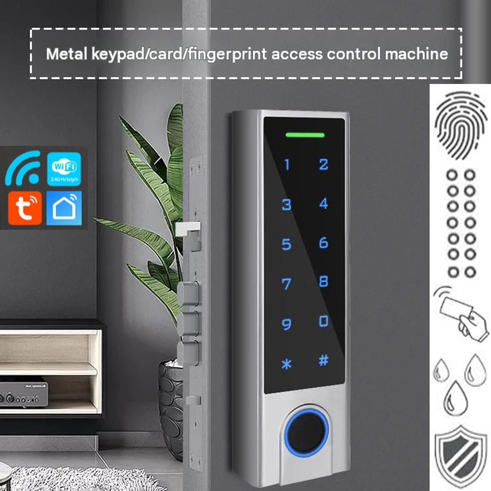 Leshine 500 Users Wifi Touch Keypad Access Controller Fingerprint EM MF Card PIN Password Tuya APP for iOS Android Smartphone