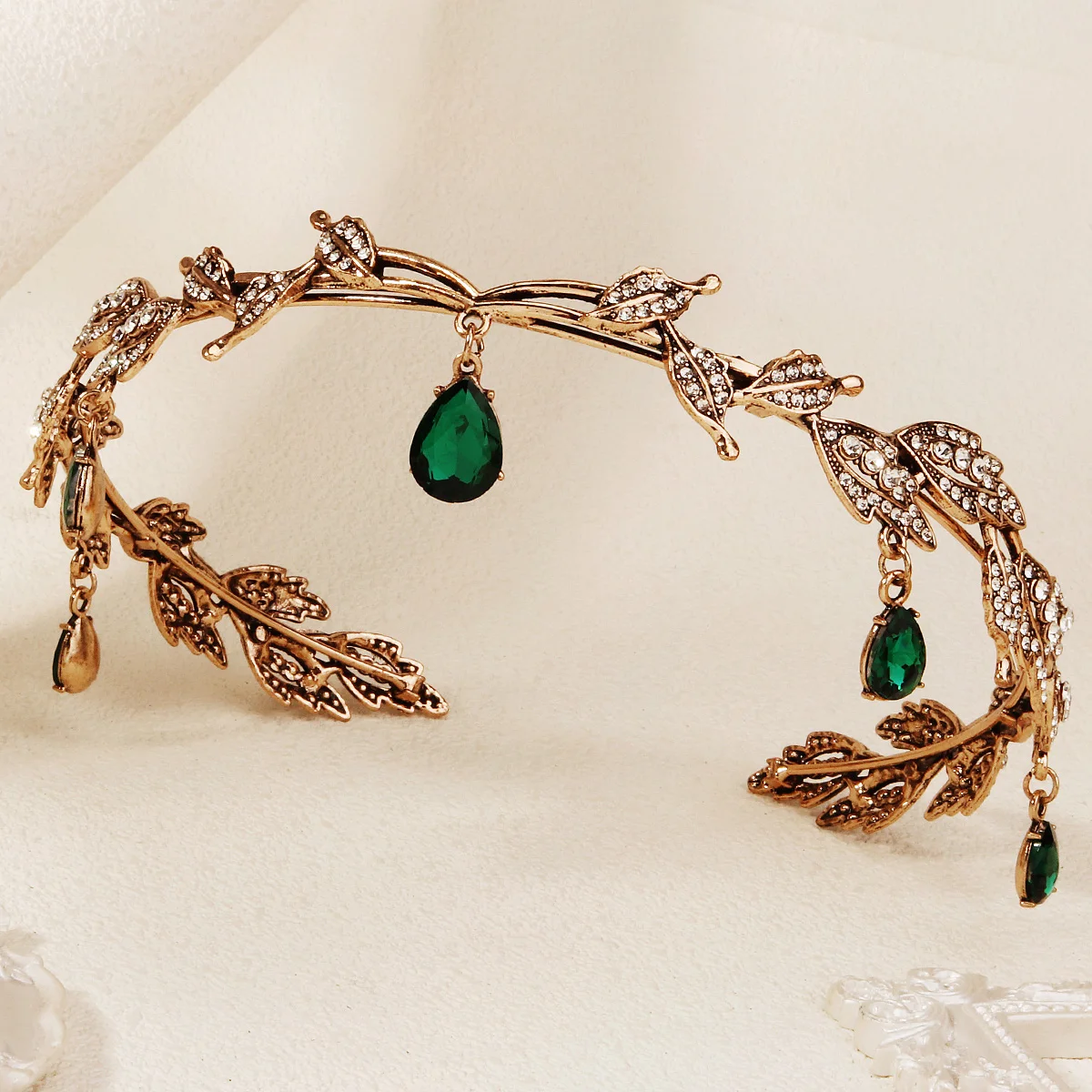 Vintage Medieval Alloy Leaf Headband Baroque Rhinestone Bridal Tiara Crown Fashion Elven/Elf Forehead Chain Hair Accessories image 4