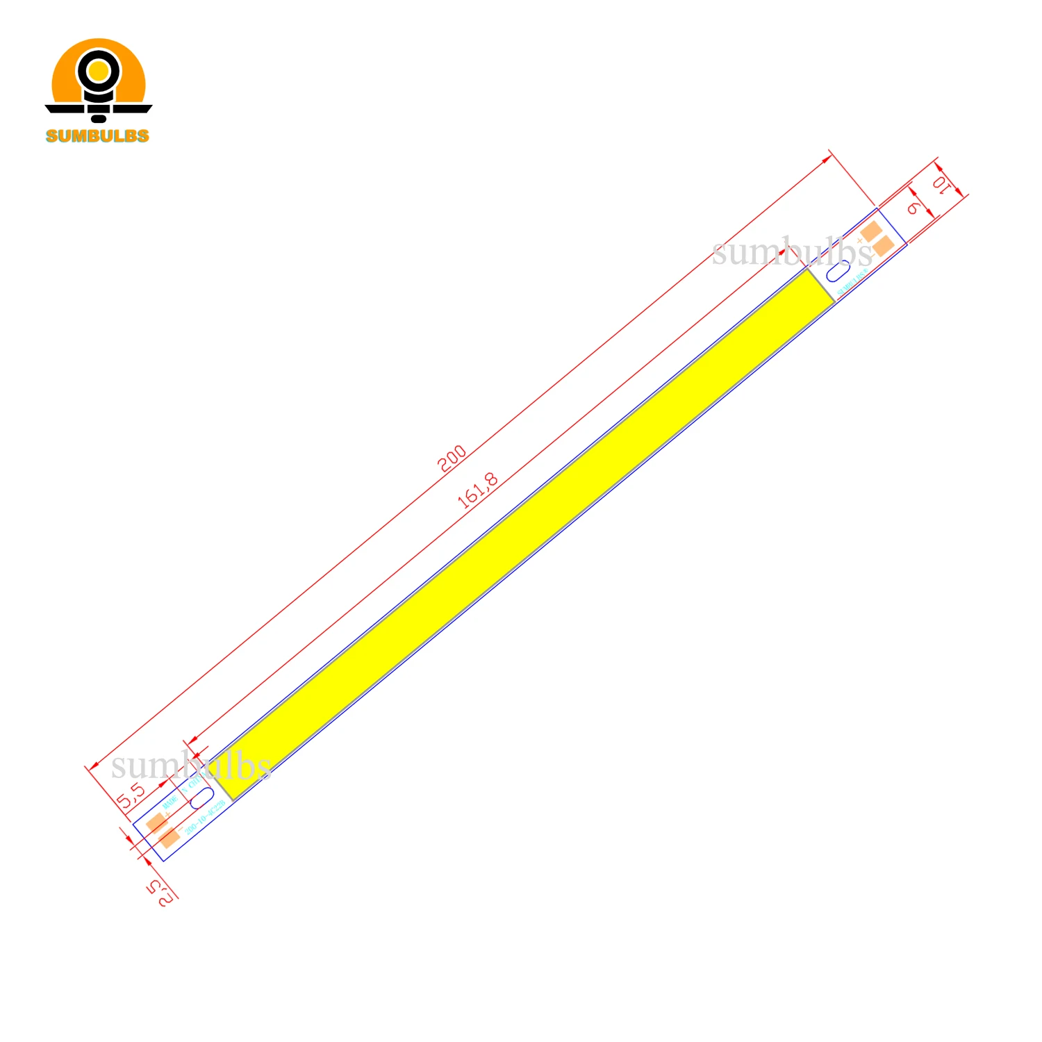 SUMBULBS 200x10mm DC12V COB Bar Light Strip Source 10cm 10W Lamps Blue Green Red Warm Cool White Yellow LED 200mm Bulb