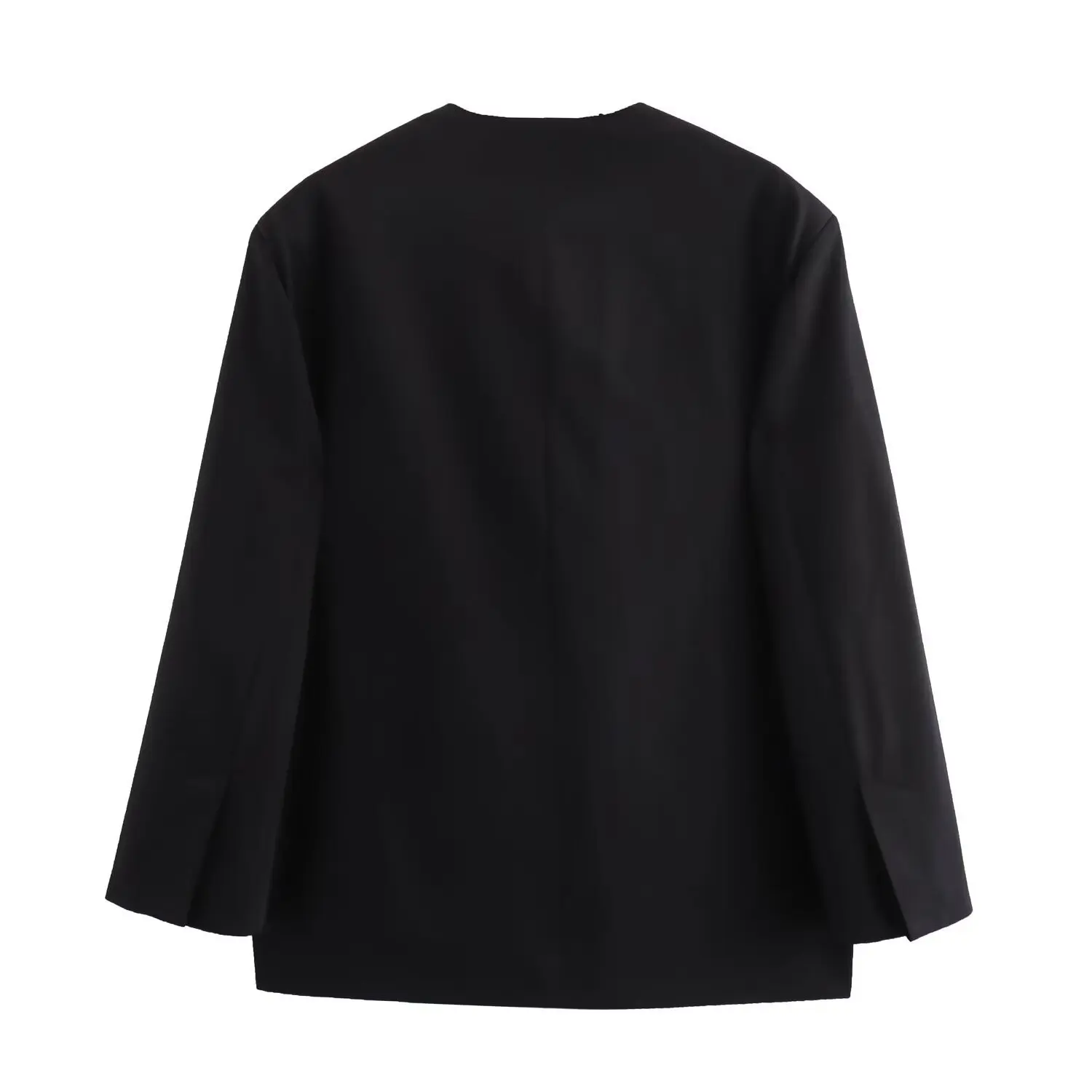 Chic Collarless Black Blazer Women Fashion Tie Front V Neck Suit Jacket Elegant Long Sleeve Outwear Casual Office Lady Tops