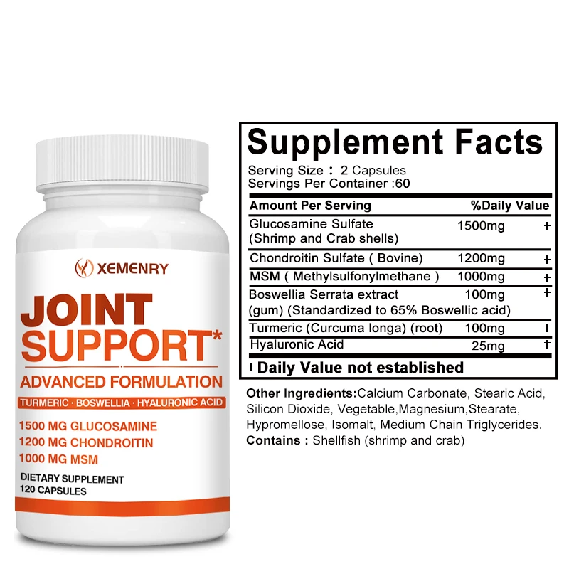 Joint Support - Glucosamine & Chondroitin & MSM 3-in-1 - Joint Health Support, for Bone and Cartilage Health - 120 Capsules