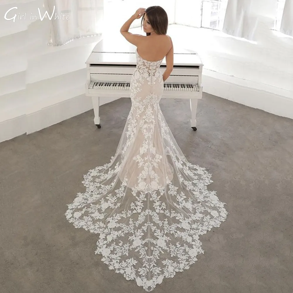 

Grace Lace Embroidery Mermaid Wedding Dresses customized Tulle Sweep Train Robe De Mariée Boho Sweetheart Vestido De Novia