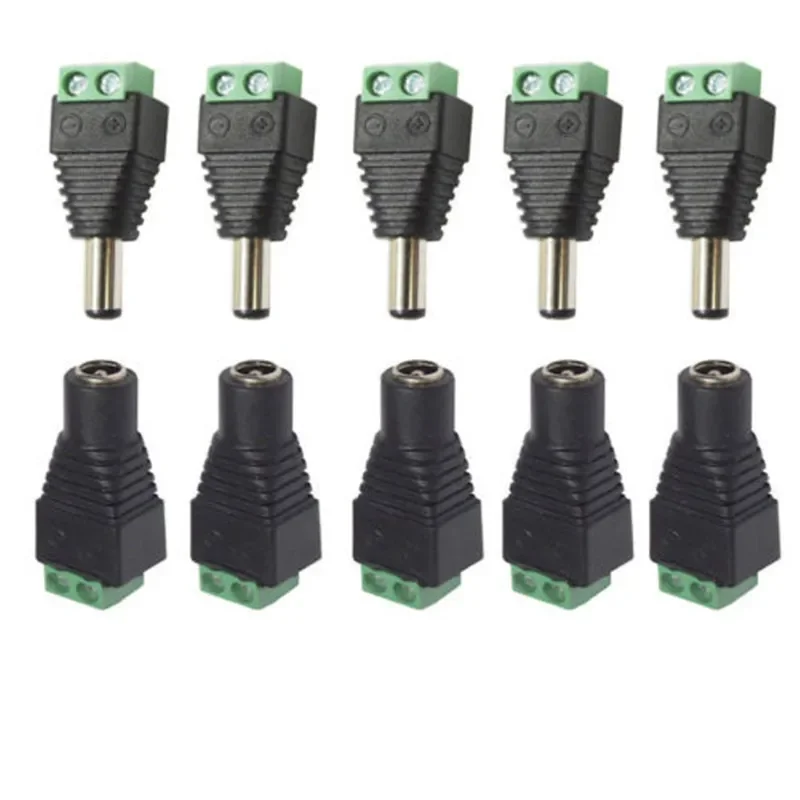 5.5mm x 2.1mm kobieta mężczyzna DC adapter wtyczki zasilającej dla 5050 3528 5060 jednokolorowa taśma led i kamery cctv — zdjęcie 2