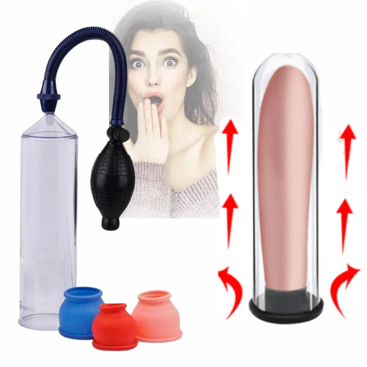 Increases Penis Pump Manual Penile Pump with 3 Rings, Best Erection Men Sex Toys-Discreet Packaging