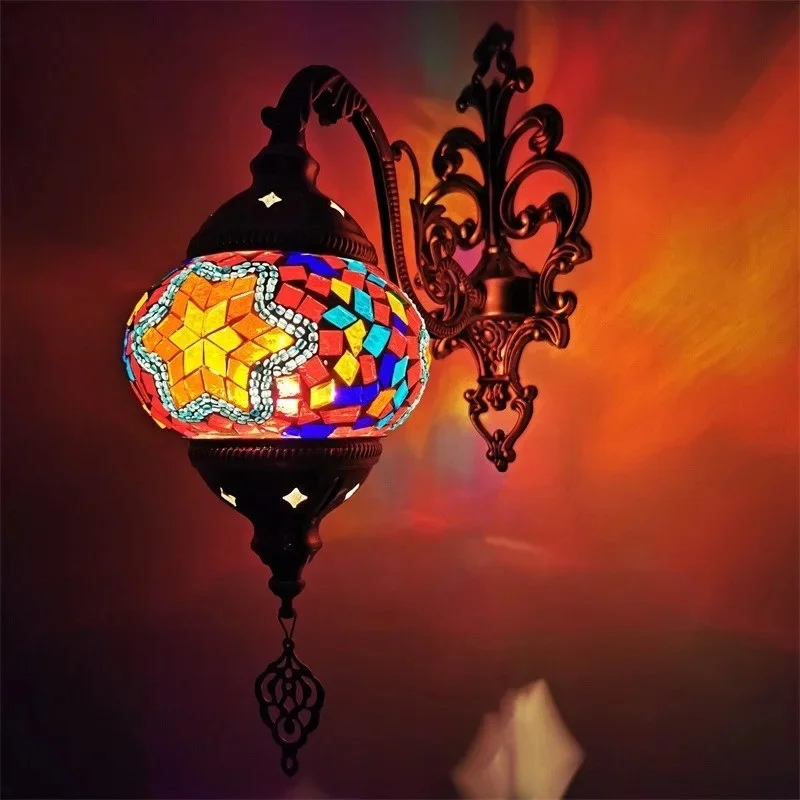 Nieuwste Mediterrane Stijl Art Deco Turkse Mozaïek Wandlamp Handgemaakte Mozaïek Glas Romantische Wandlamp - afbeelding 2