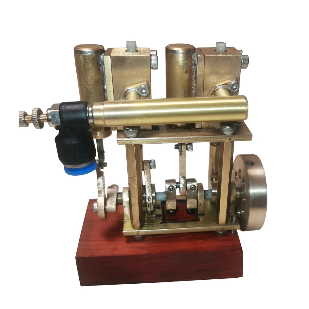 Mini In-line Twin Cylinder Steam Engine Model 100MM Length Brass Engine Model Physical Experiment Toy