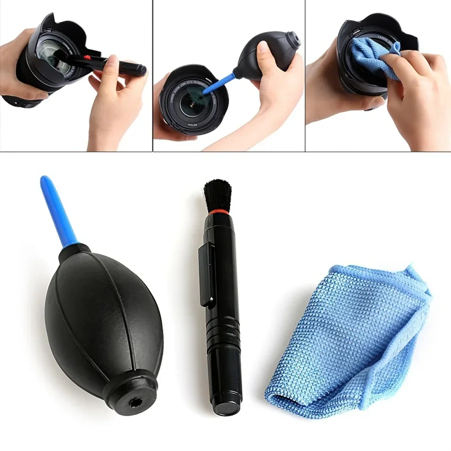 Kit de nettoyage 3 en 1, pompe de soufflage de poussière d'air, lentille pour appareil photo, ordinateur, clavier, TV, écran de téléphone portable, combinaison propre, nettoyeur de lentilles