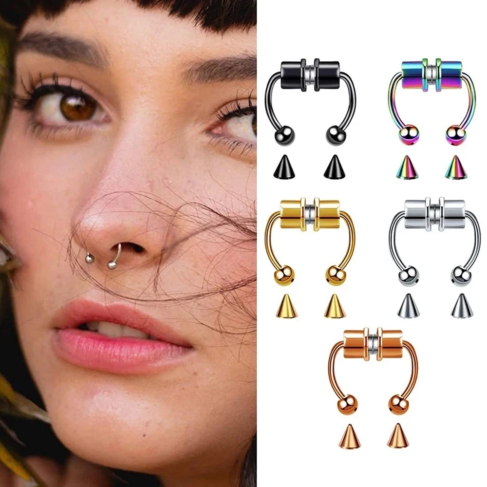 Fake Piercing Magnetic Nose Ring Hoop Septum Non Piercing Nose Clip Rock Hip Hoop Stainless Steel Punk Body Jewelry