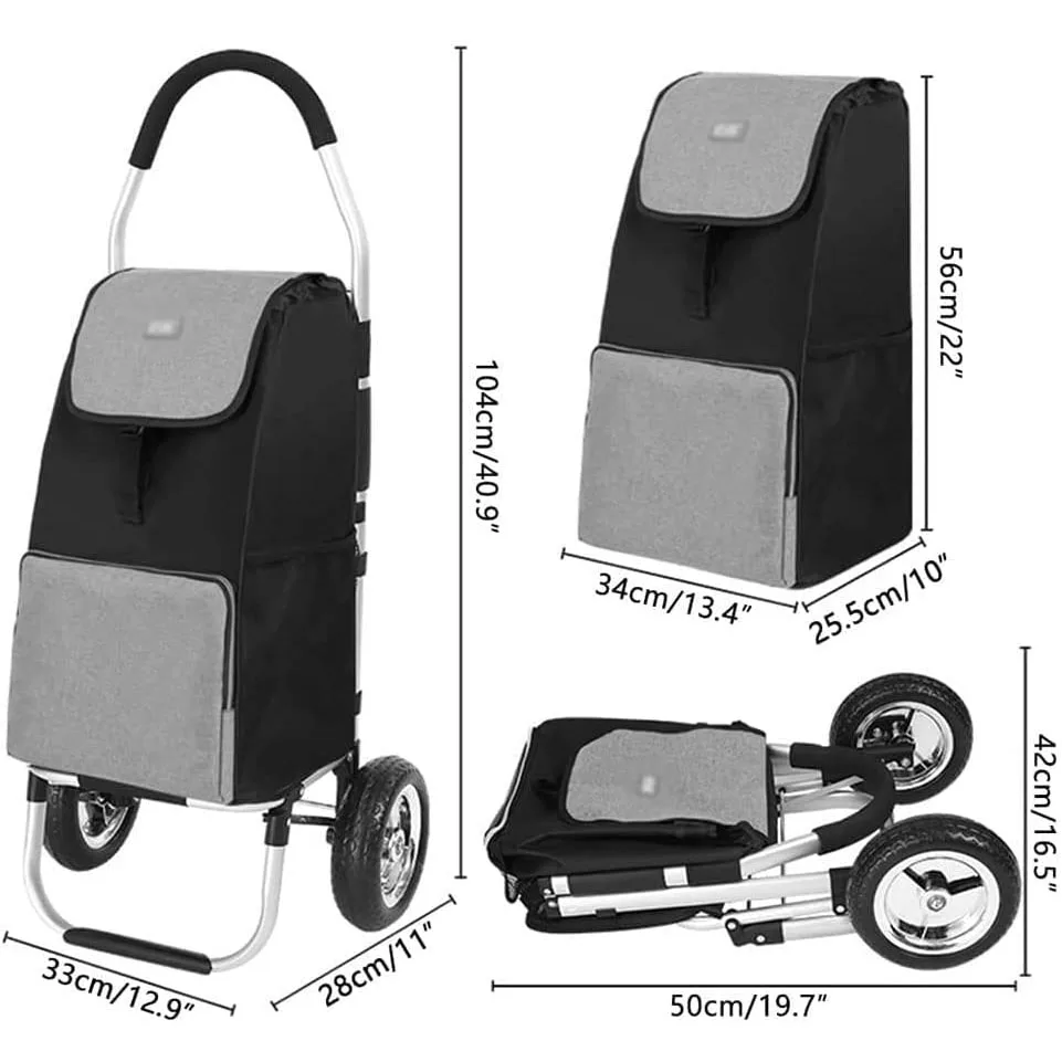 이동식 가방 및 바퀴가 있는 접이식 쇼핑 카트, 대용량 알루미늄 합금 식료품 카트
