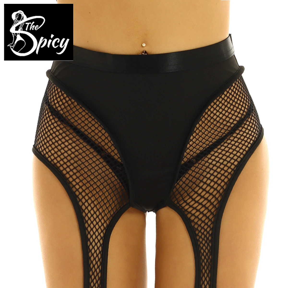 

Spicy Girl's High Waist See Through Splice Cutout Half Pants Eco-Friendly Packing