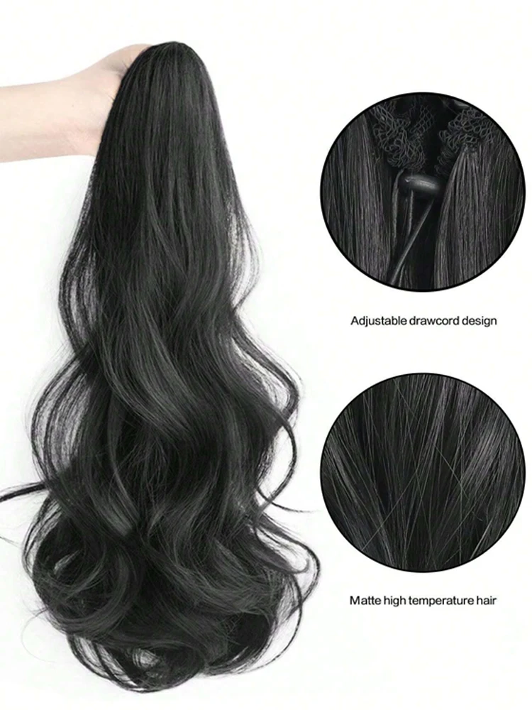 긴 물결 모양의 합성 클로 클립 포니 테일 가발 미니 클로 클립이있는 자연 푹신한 바디 웨이브 포니 테일 내열성 섬유 헤어 피스