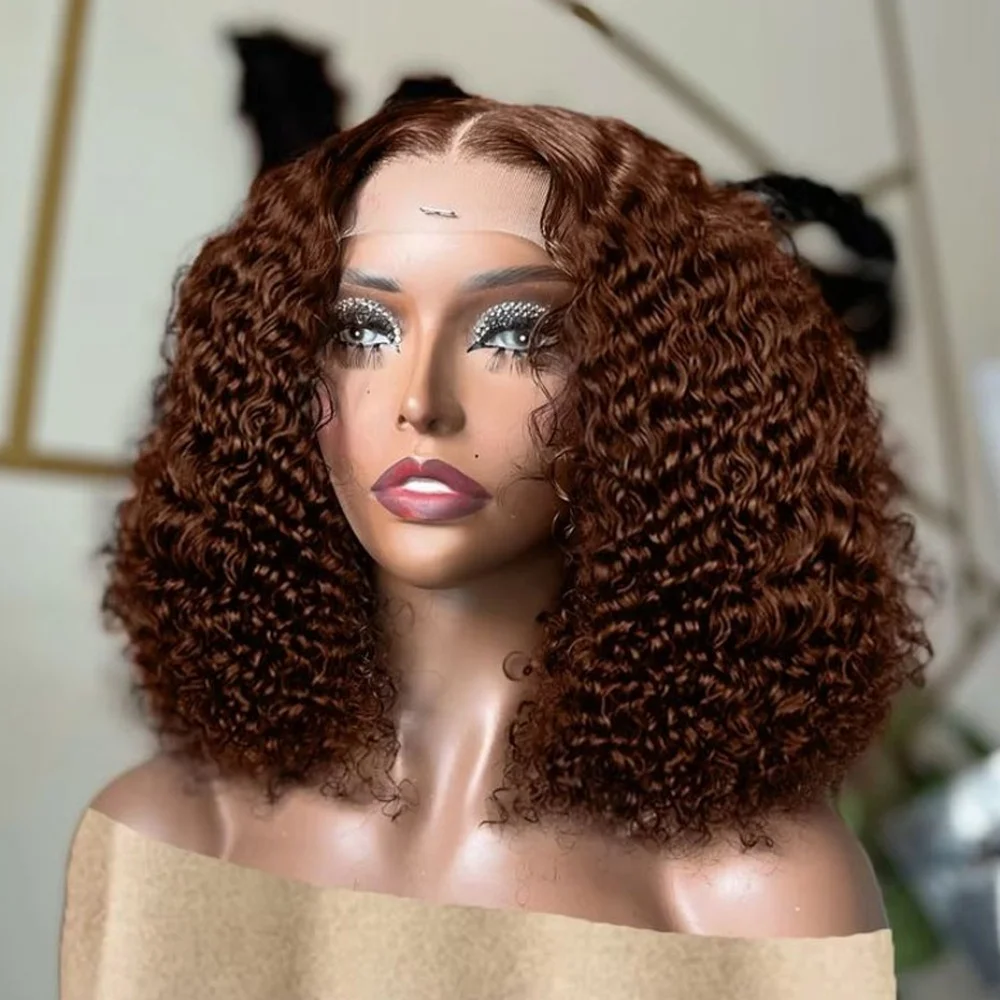 

# 4 Глубокие Волны Короткие Вьющиеся Парики Человеческих Волос Коричневый Парик Фронта Шнурка 13x4 Парик Фронта Шнурка Человеческих Волос 200 Плотность Коричневый Вьющийся Для Женщин